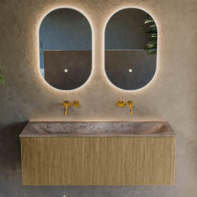 MONDIAZ KURVE-DLUX Meuble de salle de bains 120cm couleur Dusk avec 1 tiroir et 0 porte. Lavabo BIG LARGE Central sans trou de robinet Oza.