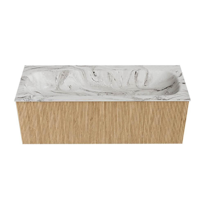MONDIAZ KURVE-DLUX 120cm badmeubel kleur Oak met 1 lade. Wastafel BIG LARGE midden 1 kraangat kleur Glace.