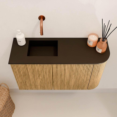 Mondiaz JOYA 71.6cm meuble de toilette - arrondi droit couleur Chêne - Vasque FAYE position Gauche Sans trou de robinet couleur Urban