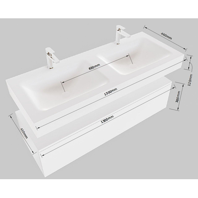 Mondiaz ALAN-DLUX Meuble de salle de bains 130cm sous-meuble Mocha 1 tiroir. Lavabo suspendu CLOUD double 2 trous de robinet, couleur Ostra.