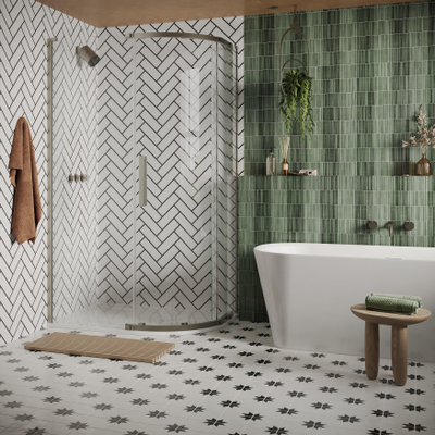 Crosswater Asura Kwartronde Douchedeur - 8mm - 120x80cm - met zijwand - hendel gecanneleerd - geborsteld RVS