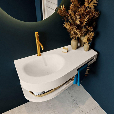 MONDIAZ RIVA Badkamermeubelset - 100x50x5.8cm - 0 lades - Linen mat - 1 kraangat - wasbak links - solid surface linen