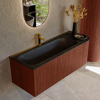 Mondiaz KURVE Badkamermeubelset - 125x46x40cm - 1 lade - 1 deur - wastafel solid surface - links - 1 kraangat - Ruby