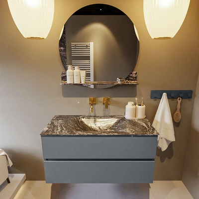 Mondiaz VICA-DLUX Ensemble de meuble de salle de bain - 100cm - meuble sous-vasque plata - 2 tiroirs - lavabo encastrée cloud milieu - sans trous de robinet - version haute de 60cm - lave