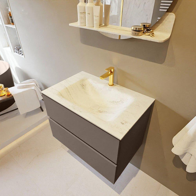 Mondiaz VICA-DLUX ensemble de meuble de salle de bain - 70cm - meuble sous-vasque fumée - 2 tiroirs - lavabo encastré nuage milieu - 1 trou de robinet - version haute 60cm - opalo