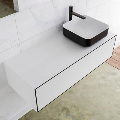 Mondiaz Lagom Meuble salle de bains 110x30.9x45cm Solid Surface Urban 1 tiroir avec lavabo BINX vasque à poser Droite 1 trou de robinet