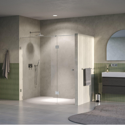 BRAUER Void Carving Porte de niche - 2 pièces - 200x200cm - Porte battante 70cm sur verre - revêtement verre - réversible - verre clair - Acier inoxydable brossé PVD