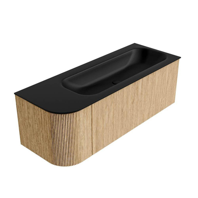 MONDIAZ KURVE 125cm Meuble salle de bain avec module 25 G - couleur Oak - 1 tiroir - 1 porte - vasque BIG MEDIUM droite - sans trous de robinet - Urban