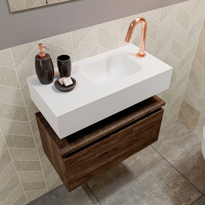 MONDIAZ ANDOR Meuble WC - 60x30x30cm - 1 trou de robinet - 1 tiroir - dark brown mat - vasque à droite - Solid surface - Blanc