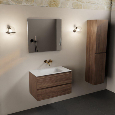 Mondiaz Aivy badmeubelset - 80x45x50cm - 0 kraangaten - 1 wasbak talc Solid surface - Midden - 2 lades - Met spiegel - Melamine Mocha