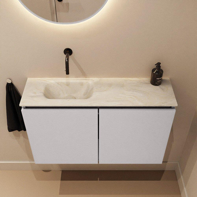 MONDIAZ TURE-DLUX Meuble pour WC - 80cm - Cale - EDEN - lavabo Ostra - position à gauche - Sans trou de robinet