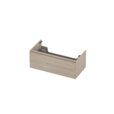 INK Wastafelonderkast - 90x45x35cm - 1 lade - greeploos - met houten keerlijst - MFC - Ivoor eiken