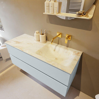 Mondiaz VICA-DLUX ensemble de meuble de salle de bain - 120cm - meuble sous-vasque argile - 2 tiroirs - lavabo encastré nuage droite - sans trous de robinet - version haute 60cm - frape