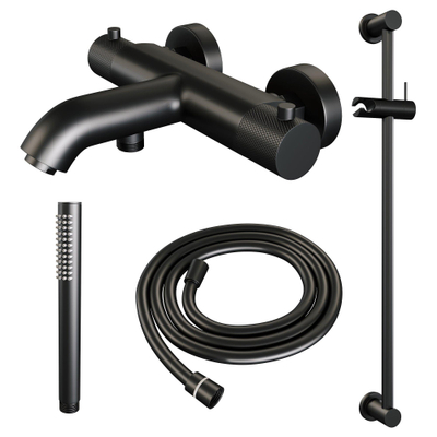 Robinet de baignoire Brauer Black Carving à poser - barre de douche - 2 fonctions - 2 boutons carving - 2 boutons carving - douchette à main 1 fonction - noir mat