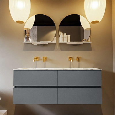 MONDIAZ VICA-DLUX Ensemble meuble de salle de bains - 130cm - meuble bas plata - 4 tiroirs - lavabo encastré cloud double - sans trous de robinet - version haute 60cm - glace