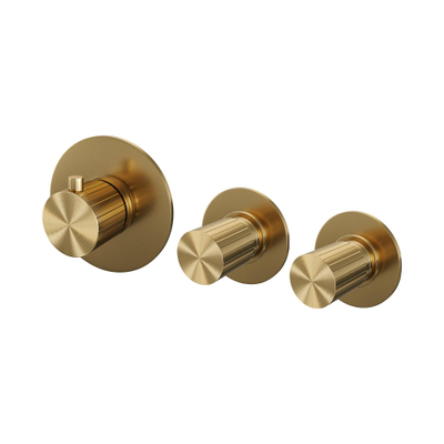 BRAUER Stripe Robinet de bain thermostatique - SET 02 - encastré - combinaison de remplissage de bain - douchette 3 fonctions - flexible de douche - coude de raccordement mural - or brossé PVD