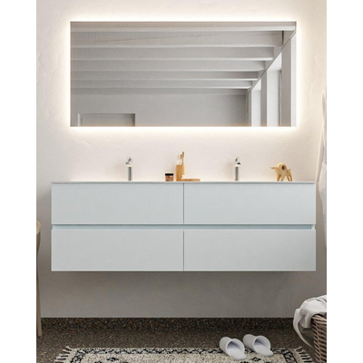 Mondiaz VICA Ensemble de meuble de salle de bain - 150cm - meuble sous-vasque argile - 4 tiroirs - lavabo lune double - 2 trous de robinet - version XL 60cm haut