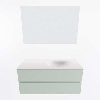 Mondiaz VICA ensemble de meuble de salle de bain - 110cm - meuble sous-vasque greey - 2 tiroirs - lavabo moon droite - sans trous de robinet - couleur talc - miroir LED - version XL 60cm haut