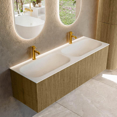 Mondiaz KURVE Ensemble de meuble de salle de bains - 140x46x40cm - 2 tiroirs - lavabo solid surface - double - 2 trous de robinet - Dusk