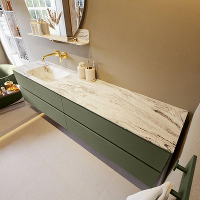 MONDIAZ VICA-DLUX Ensemble meuble de salle de bains - 200cm - meuble sous-vasque army - 4 tiroirs - lavabo encastré cloud gauche - sans trous de robinet - version haute 60cm - glace