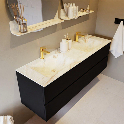 Mondiaz VICA-DLUX ensemble de meuble de salle de bain - 150cm - meuble sous-vasque urban - 2 tiroirs - lavabo encastré cloud double - 2 trous de robinet - version haute de 60cm - frape