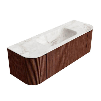 Mondiaz KURVE-DLUX Badkamermeubelset - 140x46x40cm - 1 lade - 2 deuren - wastafel solid surface - midden - 1 kraangat - Ruby