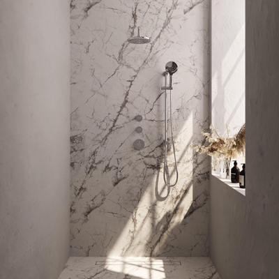 Brauer Chrome Edition Ensemble de douche de tête encastré - pomme de douche 20cm - bras mural 40cm - barre de douche - avec partie encastrée - boutons lisses - douchette ronde 1 jet - chrome