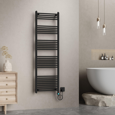 Belrad Elektrische Handdoekradiator - 180x55cm - 1000W - aansluiting rechts - mat zwart