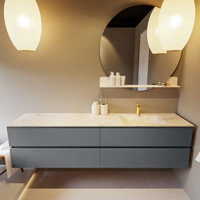 Mondiaz VICA-DLUX ensemble de meuble de salle de bain - 200cm - meuble sous-vasque plata - 4 tiroirs - lavabo encastré cloud droite - 1 trou de robinet - miroir modèle spot - version XL 60cm haut - ostra