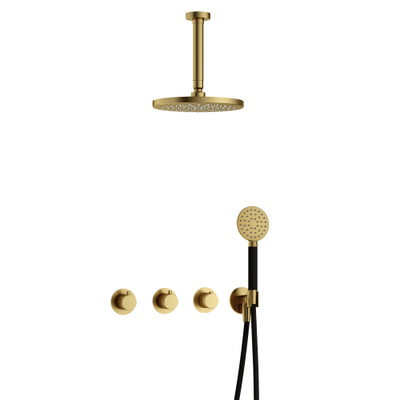 Hotbath Cobber IBS70 Regendoucheset - inbouw - 15cm plafondarm - 20cm ronde hoofddouche - 3 standen handdouche - PVD - geborsteld messing (goud)