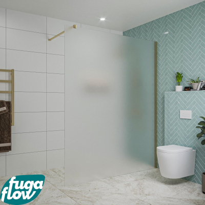 FugaFlow Eccelente Vetro douche à l'italienne salle de bain - 160x200cm - verre mat - bras mural - laiton brossé