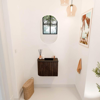 Mondiaz JOYA 51.6cm toiletmeubel - ronding links kleur Walnut - Wastafel FAYE positie Rechts 1 kraangat kleur Urban.