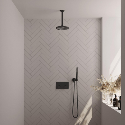 BRAUER Black Carving Douche de pluie thermostatique encastrée - boutons-poussoirs - SET 53 - pomme de douche 20cm - bras de plafond - douchette barre - flexible de douche - coude mural - noir mat