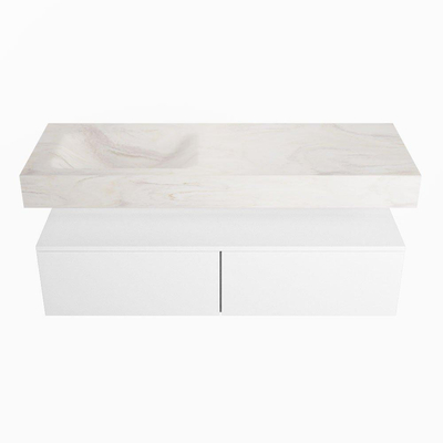 Mondiaz ALAN-DLUX Ensemble de meuble - 130cm - meuble Talc mat - 2 tiroirs - Lavabo Cloud Ostra suspendu - vasque Gauche - 1 trou de robinet