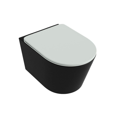 Mondiaz LAVIE WC suspendu – sans bride – 36 x 53 cm – avec abattant softclose – Urban (noir), abattant Greey (vert clair/gris)