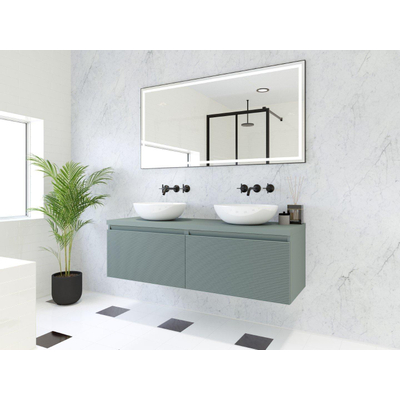 HR badmeubelen Matrix 3D Ensemble meuble de salle de bains 140cm 2 tiroirs sans poignées avec profil de prise de couleur Petrol mat avec plan de toilette petrol mat