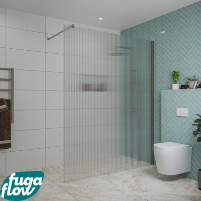 FugaFlow Eccelente Vetro douche à l'italienne salle de bain - 160x200cm - verre strié - bras mural - gunmetal