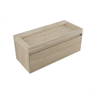 Forzalaqua Ibiza Ensemble meuble de salle de bains - 120x50x50cm - 1 tiroir - lavabo en travertin - sans trou de robinet - set de supports - bouchon de vidage - Smoke