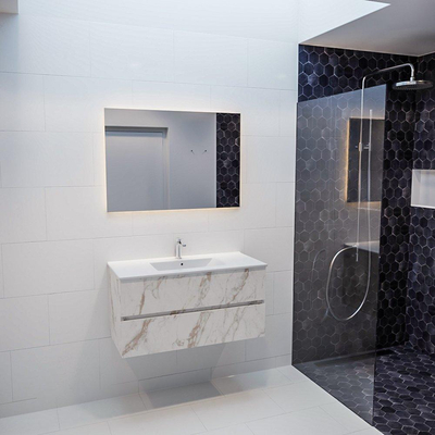 MONDIAZ VICA Ensemble meuble de salle de bains - 100cm - sous-meuble Carrara - 2 tiroirs - lavabo Denia central - 1 trou de robinet version XL 60cm de hauteur