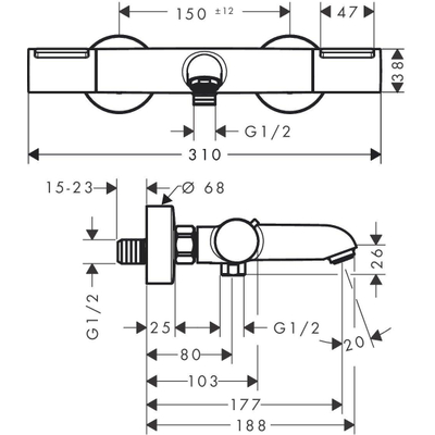 Hansgrohe Ecostat element Badkraan - thermostatisch - opbouw - thermostaat - mat zwart