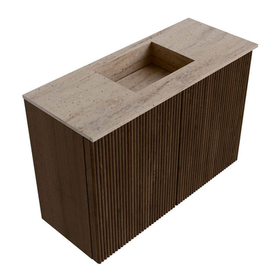 Mondiaz JOYA-DLUX 60cm toiletmeubel - kleur Walnut - Wastafel FAYE positie Midden 1 kraangat kleur Saba.
