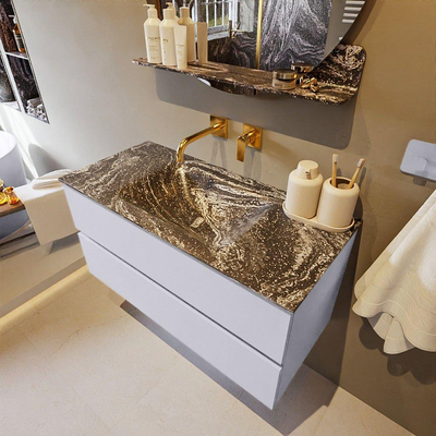 Mondiaz VICA-DLUX Ensemble de meuble de salle de bain - 100cm - meuble sous-vasque cale - 2 tiroirs - lavabo encastrée cloud milieu - sans trous de robinet - version haute de 60cm - lave