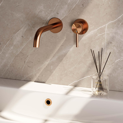 BRAUER Copper Carving Wastafelmengkraan inbouw - gebogen uitloop links - hendel lang smal carving - inclusief inbouwdeel - model A 1 - PVD - geborsteld koper OUTLETSTORE