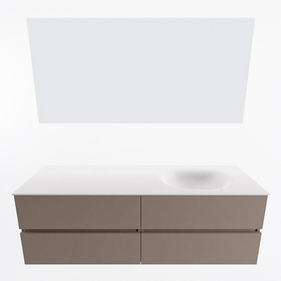 Mondiaz VICA ensemble de meuble de salle de bain - 150cm - meuble sous-vasque fumée - 4 tiroirs - lavabo lune droite - sans trous de robinet - couleur talc - miroir LED - version XL 60cm de haut