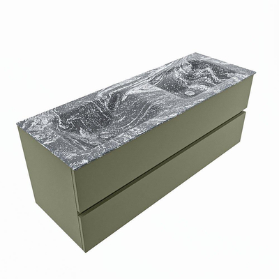 MONDIAZ VICA-DLUX Badkamermeubelset - 130cm - onderkast army- 2 lades - inbouw wastafel cloud dubbel - zonder kraangaten - spiegel model spot - XL versie 60cm hoog - lava