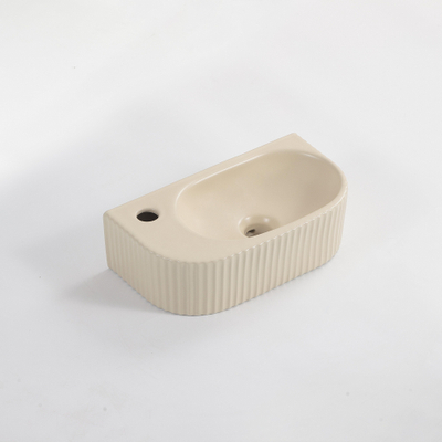 QeramiQ Blend Fontein - 40x22x12cm - ribbel - halfrond - kraangat links - keramiek - mat beige TWEEDEKANS