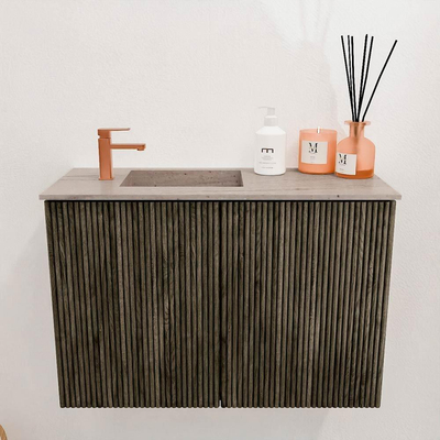 Mondiaz JOYA-DLUX 60cm toiletmeubel - kleur Shadow - Wastafel FAYE positie Links 1 kraangat kleur Saba.