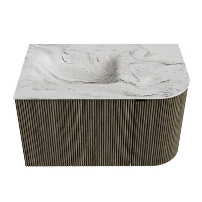 Mondiaz KURVE-DLUX Badkamermeubelset - 75x46x40cm - 1 lade - 1 deur - wastafel solid surface - links - 1 kraangat - Shadow
