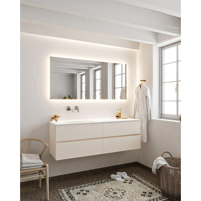 MONDIAZ VICA Ensemble de meuble salle de bain - 150cm - 4 tiroirs - lavabo Cloud gauche - 0 trous de robinet - solid surface lin