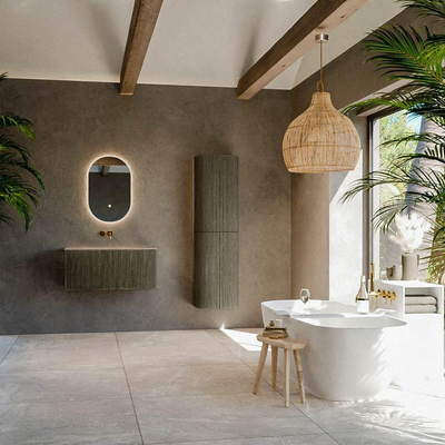 MONDIAZ KURVE-DLUX Meuble de salle de bains 90cm couleur Shadow avec 1 tiroir et 0 porte. Plan-vasque BIG SMALL Centre sans trou de robinet Arena.